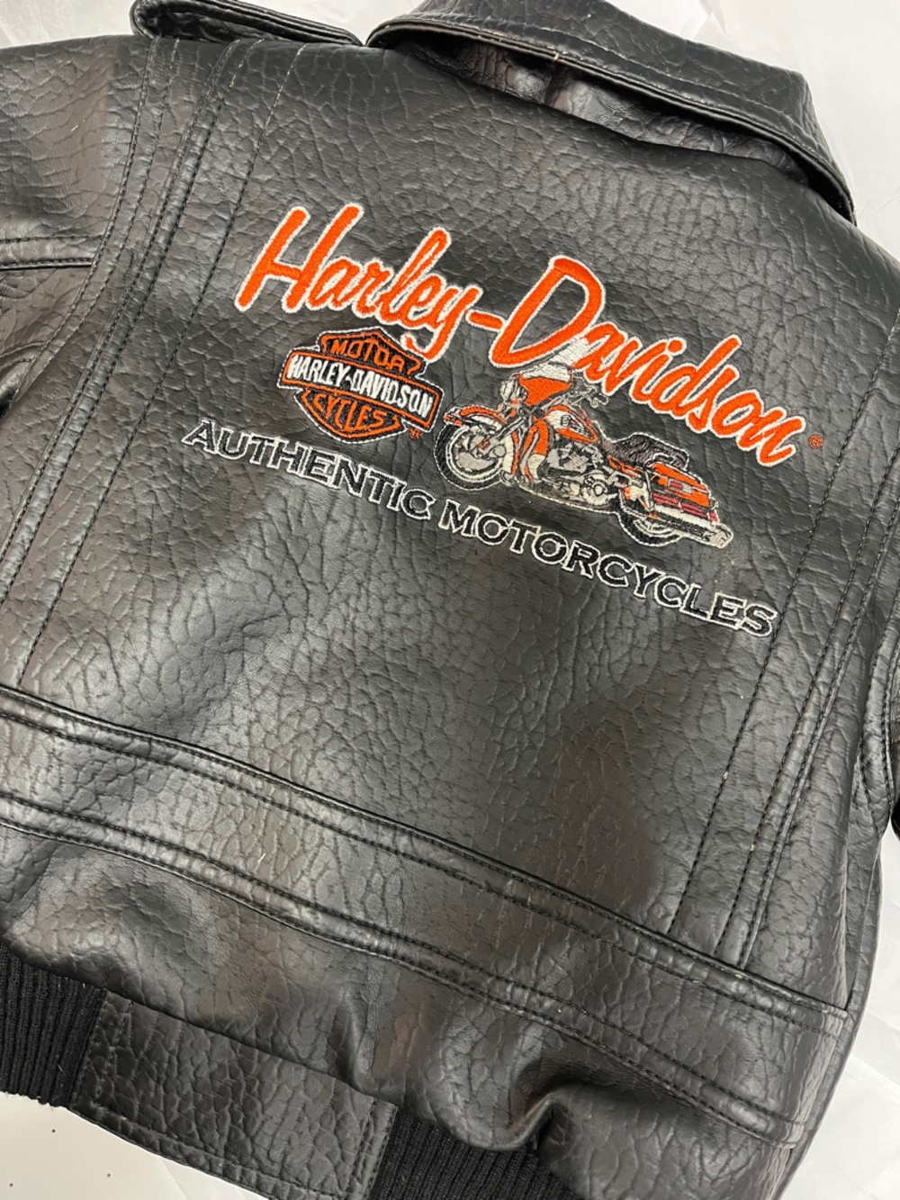 Harley-Davidson Black vegan leather Jacket 18 months Embroidery warm puffer